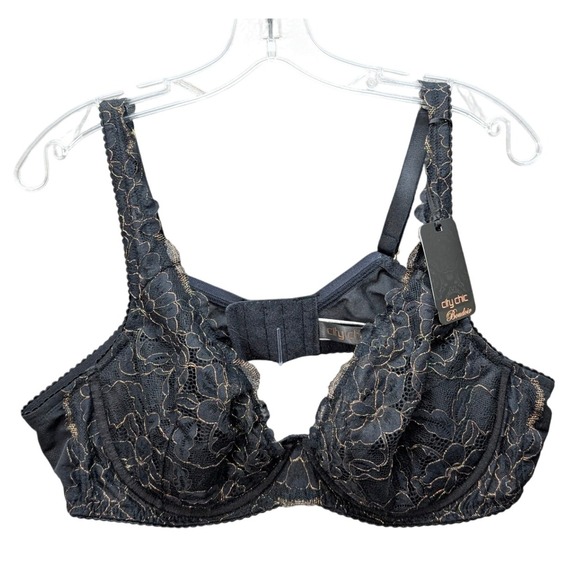 City Chic Abby UW Bra Black Floral Lace Underwire Plus Size 44C Boudoir NWT - Picture 2 of 9